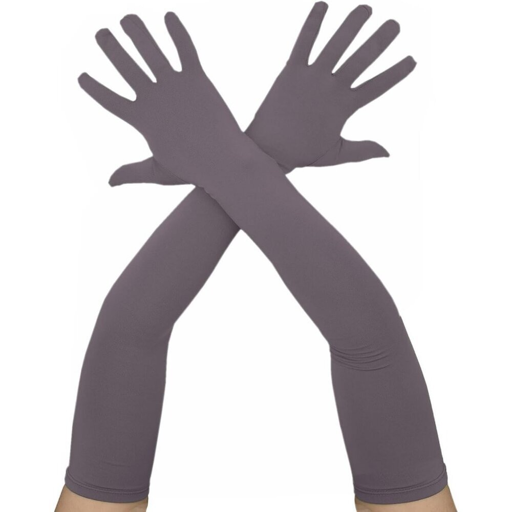 Women's Classic Satin Gray Above Elbow Gloves Stretchy Soft Cosplay Costume